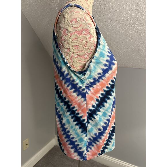 EUC Lands End Swimsuit Sz 14 Tankini Top & Swim Skirt Set Blue Tie Dye Stripe - Picture 5 of 11
